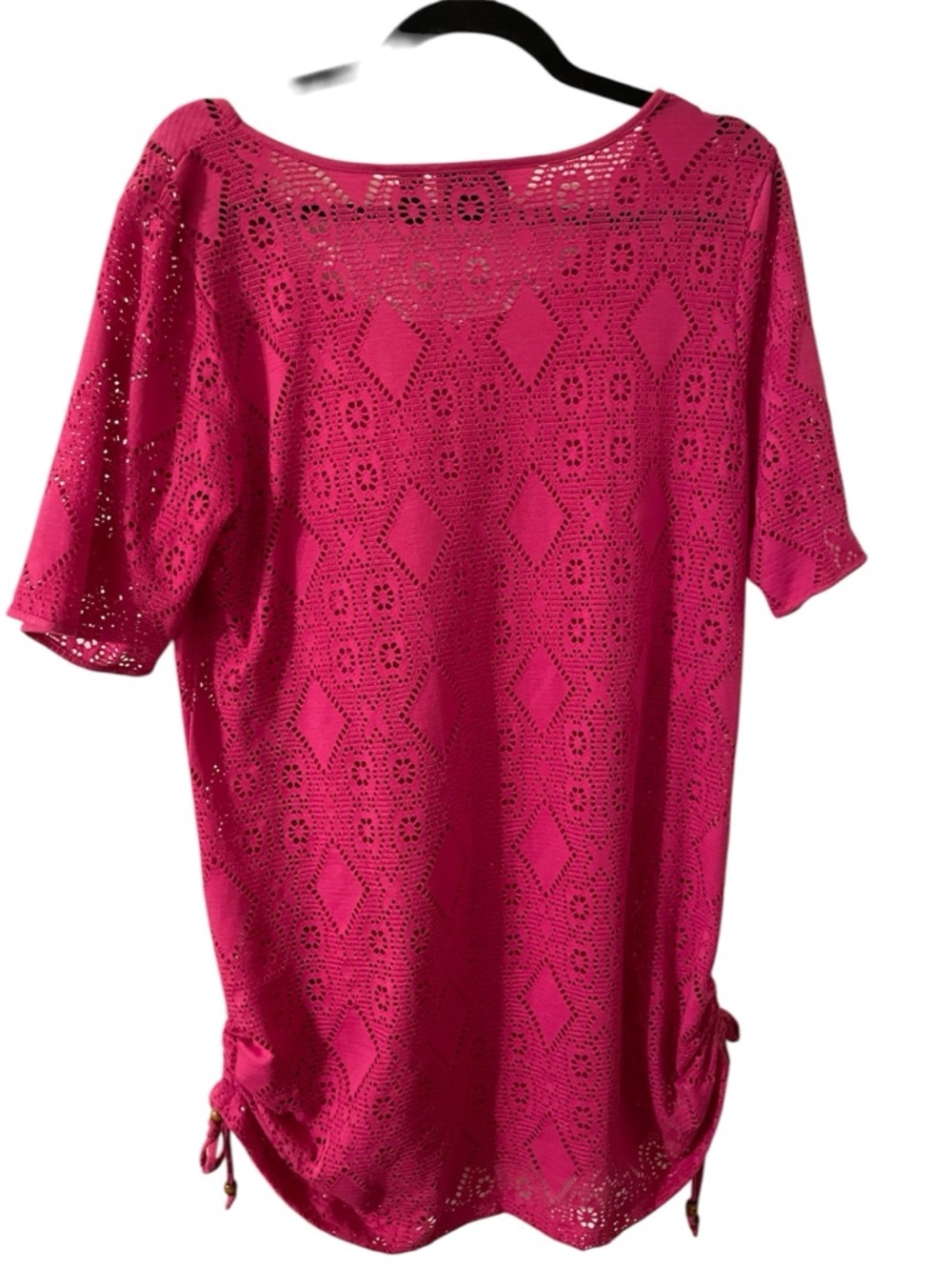D & Co. Beach Fuchsia Crochet Short-Sleeve Tunic with Drawstring Sides. NWOT! - Picture 2 of 3
